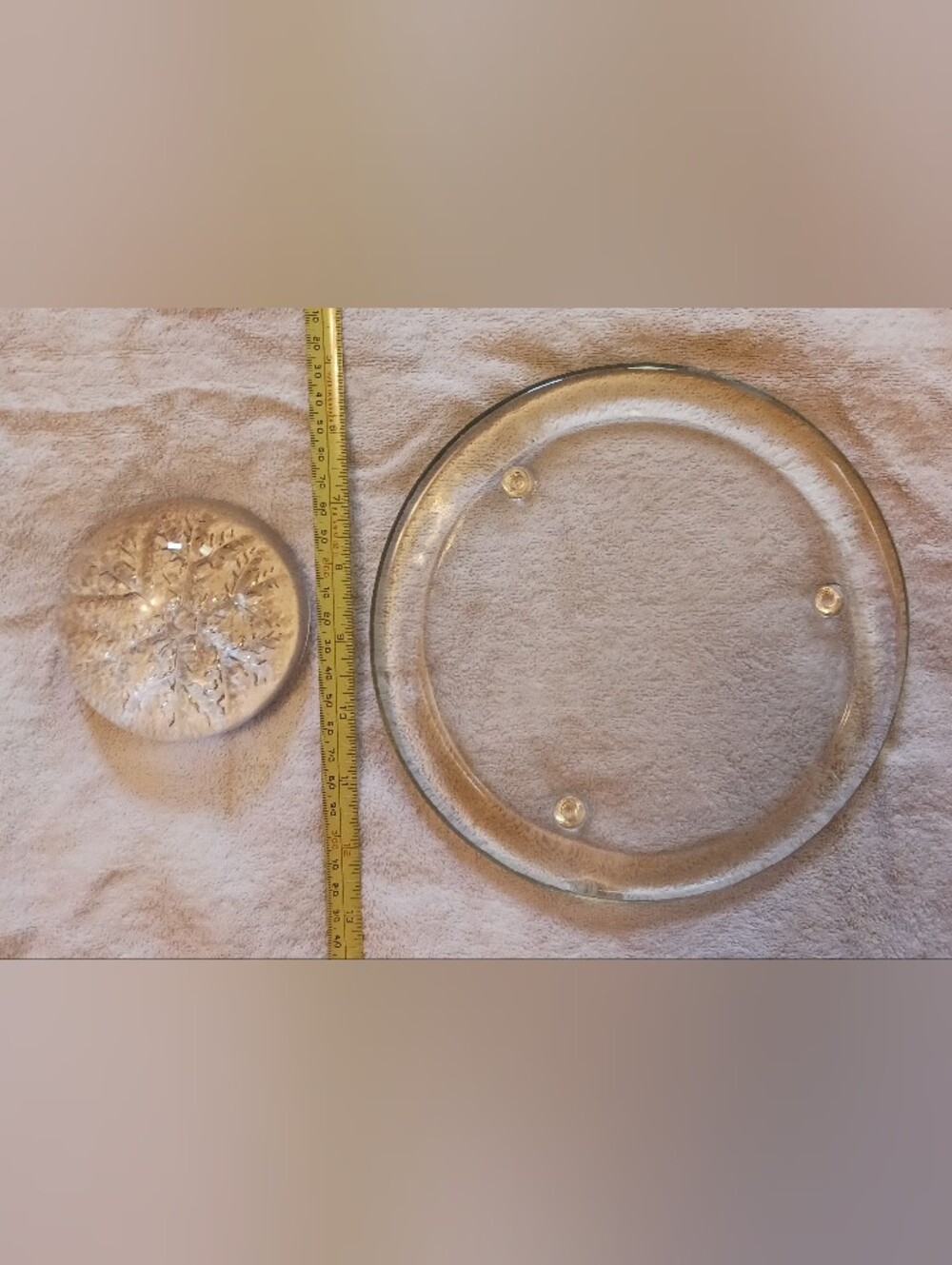Clear Glass Decorative Platter and Paperweight Set, Vintage.